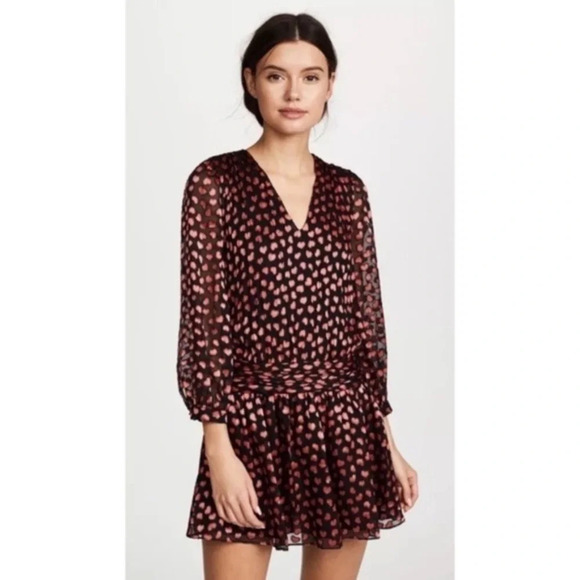 Alice + Olivia Tessie Drop Waist Heart Print Silk Blend Dress - Size 8 - Picture 1 of 9